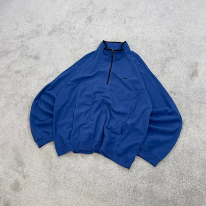 Blue Nike quarter zip technical pullover fleece XXL embroidered swoosh logo autumn y2k style