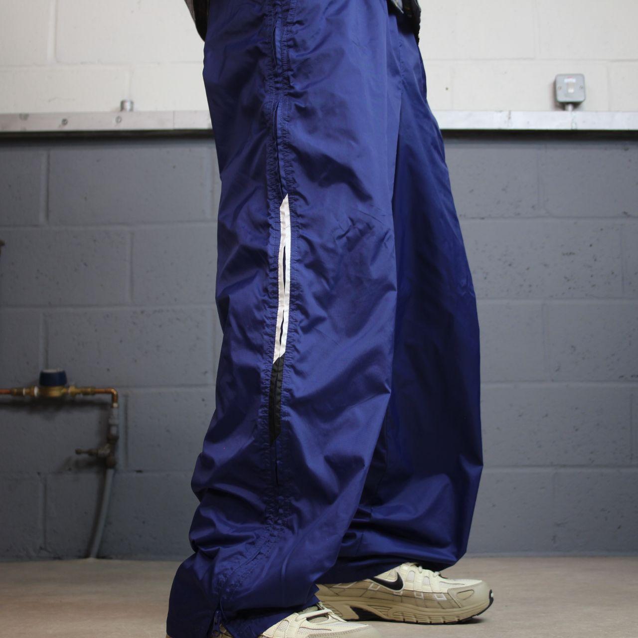 Y2K baggy Nike tracksuit bottoms navy Large drawstring swoosh logo full zip legs track pants