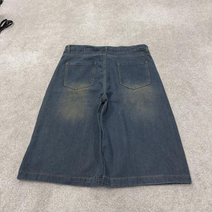 Baggy Y2K denim shorts long leg blue Wide leg skater style brand surf jorts