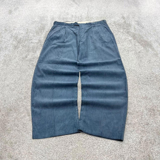 Vintage loose jumbo corduroy pants blue Wide wale chunky cord trousers