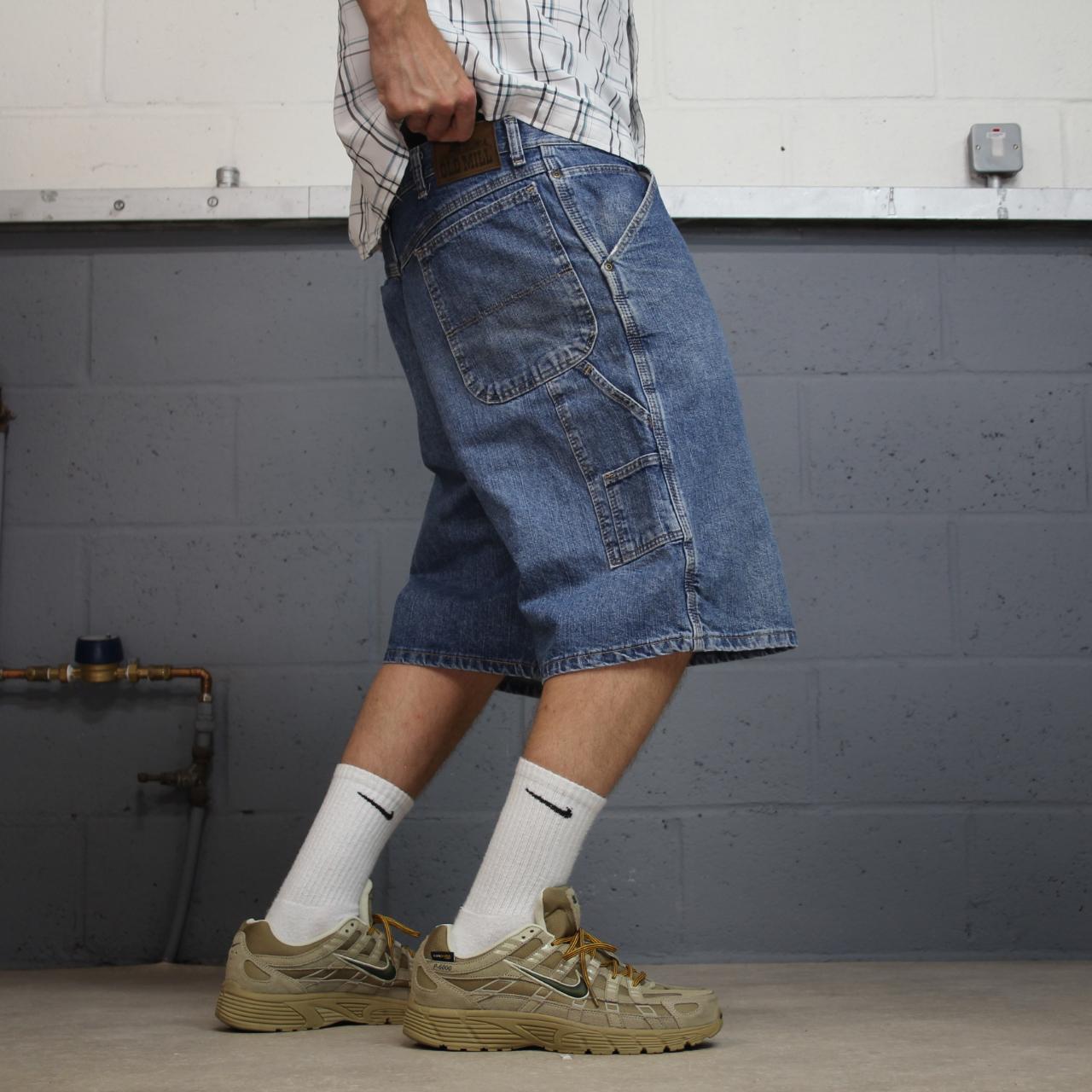 Old Mill denim cargo shorts y2k blue Loose skater style carpenter work shorts