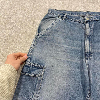 Y2k baggy Wrangler denim cargo shorts loose fit blue Wide leg summer holiday festival jorts