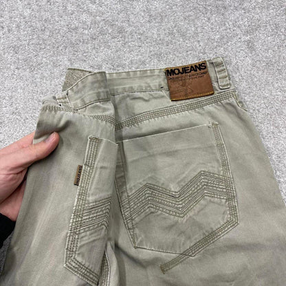 Y2K baggy embroidered MO Jeans khaki Loose fit wide leg denim skater style pants