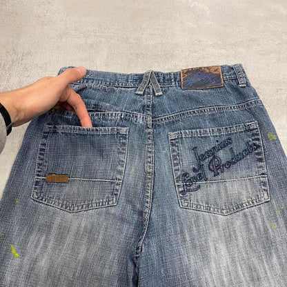 Blue Akademiks jeans W29L30 big embroidered y2k stitch design loose fit