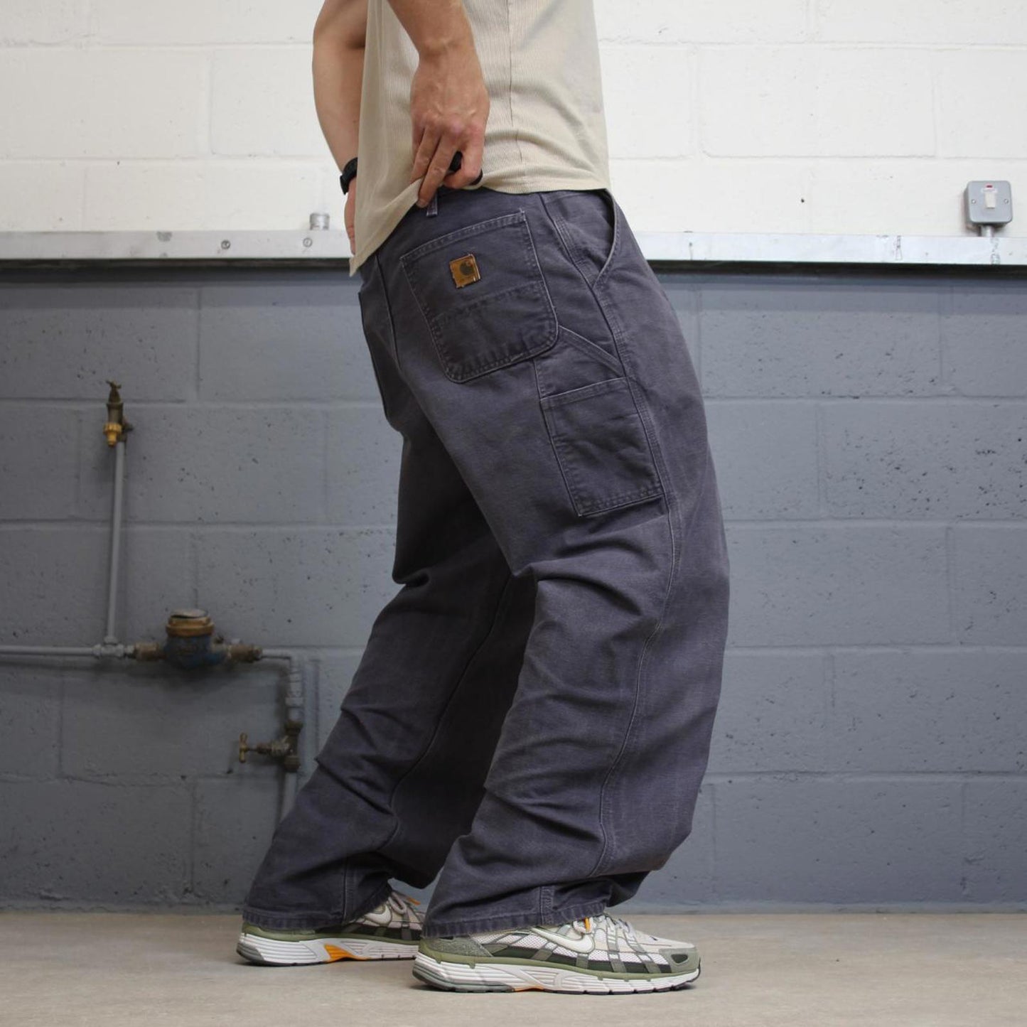 Baggy Carhartt carpenter jeans W38L32 navy grey wide leg canvas 90s skater style cargos