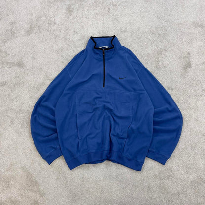 Blue Nike quarter zip technical pullover fleece XXL embroidered swoosh logo autumn y2k style