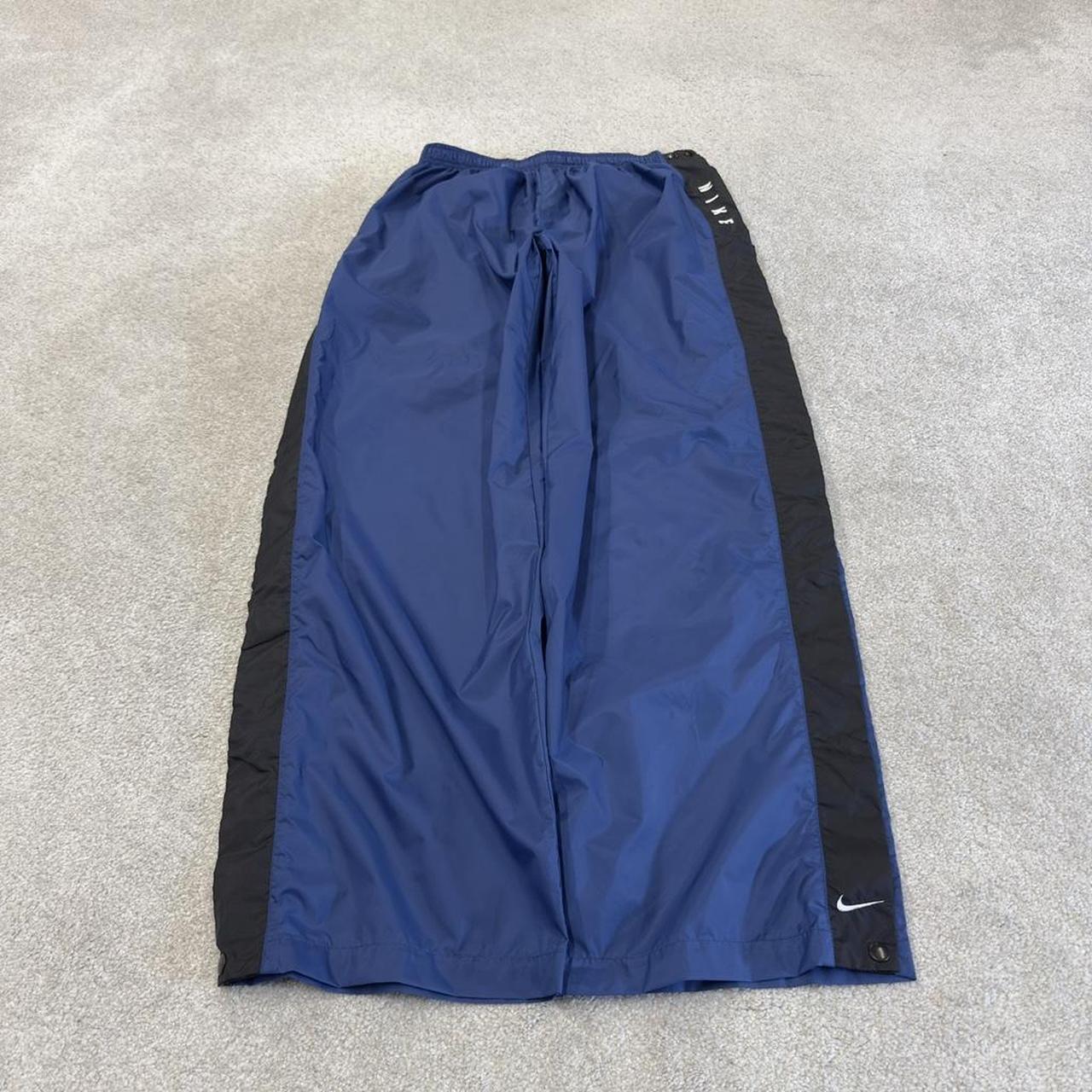 Y2K Nike baggy tracksuit bottoms wide leg navy Wide leg full popper leg swoosh logo track pants
