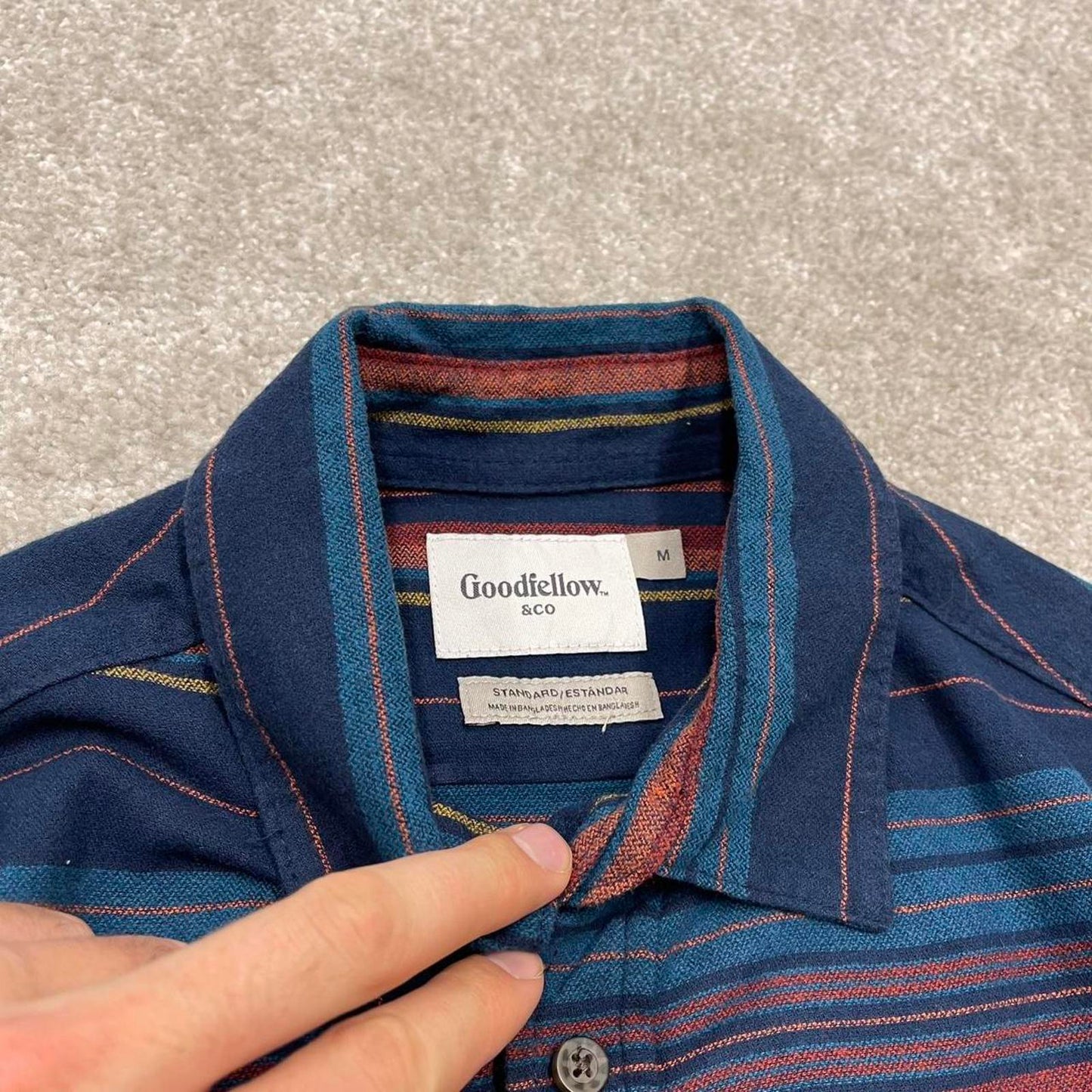 Striped flannel shirt autumnal M navy Goodfellow men's long sleeve button up y2k style