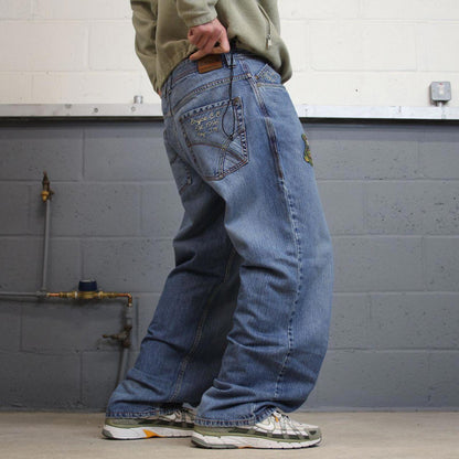 Y2K embroidered baggy Enyce jeans wide leg blue Loose fit denim skater style pants