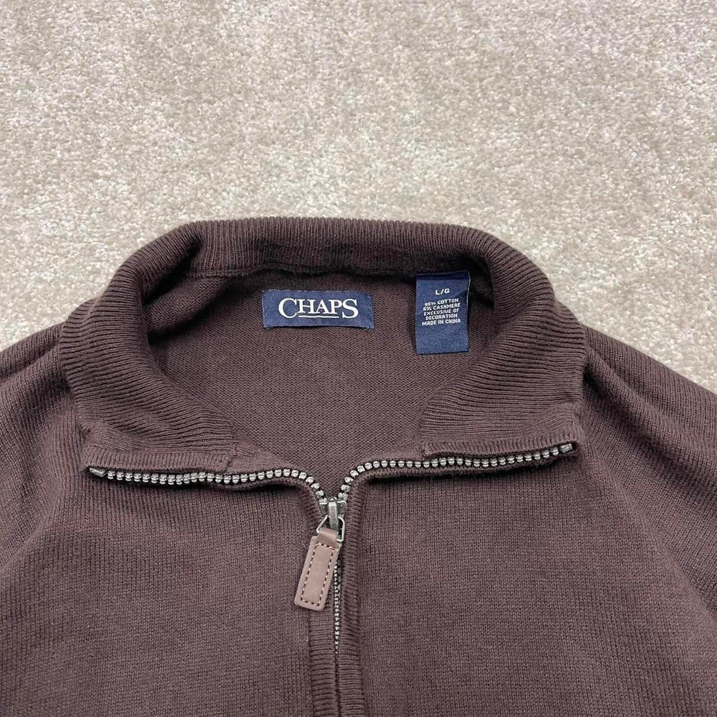 CHAPS knit quarter zip sweater jumper pull over large men's brown knitted y2k 00s style