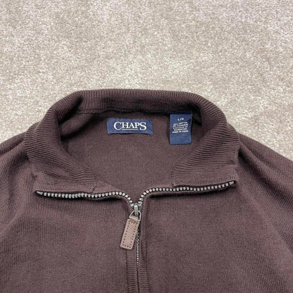 CHAPS knit quarter zip sweater jumper pull over large men's brown knitted y2k 00s style