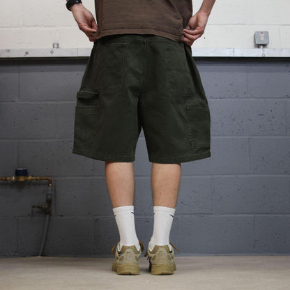 Baggy carpenter shorts canvas work green Red Head loose skate style summer festival jorts