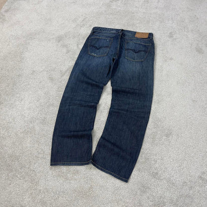 Blue Guess jeans W34L30 blue slim straight y2k 00s style jeans embroidered stitch detail