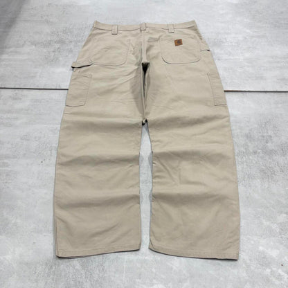 Baggy Carhartt carpenter pants W38L30 90s style skater canvasy loose wide leg beige cargos