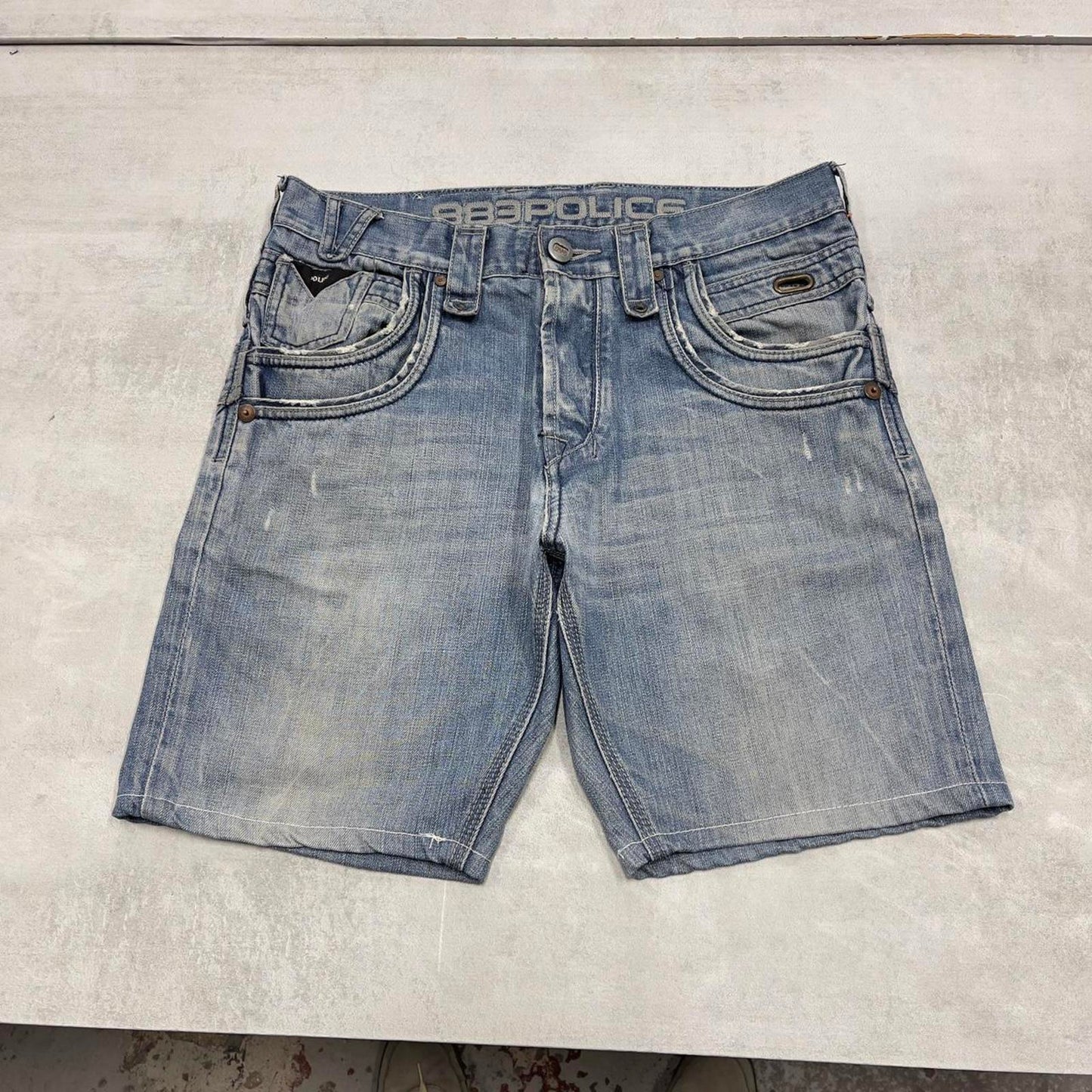 Y2K Denim Police jorts W32 00s style embroidered summer festival shorts