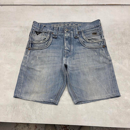 Y2K Denim Police jorts W32 00s style embroidered summer festival shorts