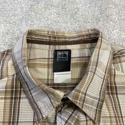North Face checkered short sleeve shirt brown TNF festival style surf check shirt