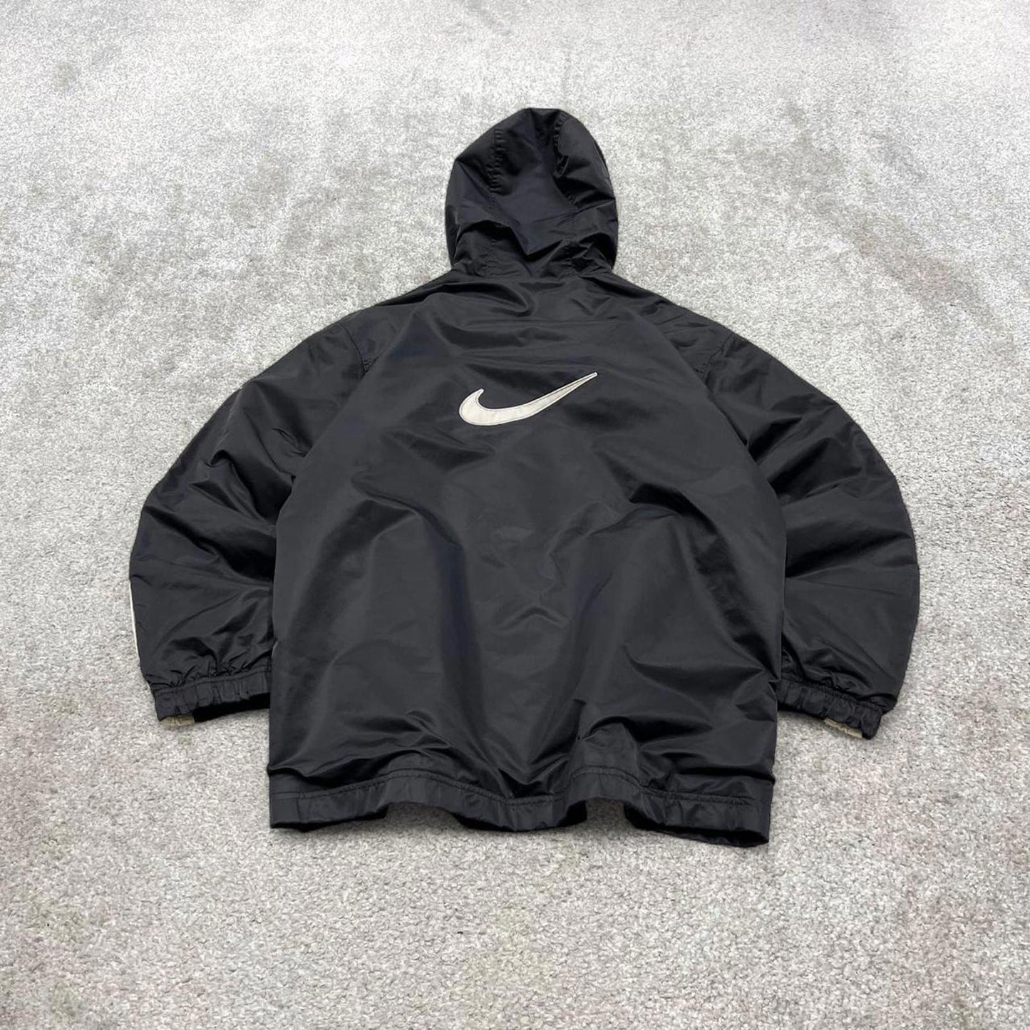 Vintage Nike technical windbreaker jacket Large men's black y2k hooded full zip up coat technical