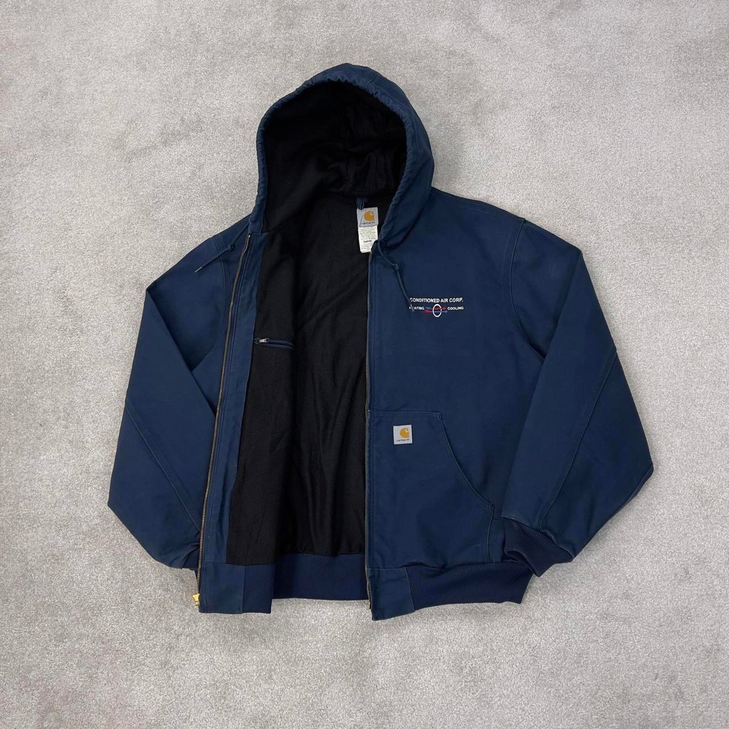 Vintage navy Carhartt hooded active jacket 2XL canvas bomber