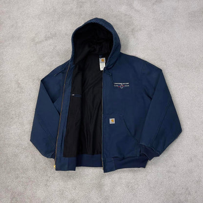 Vintage navy Carhartt hooded active jacket 2XL canvas bomber