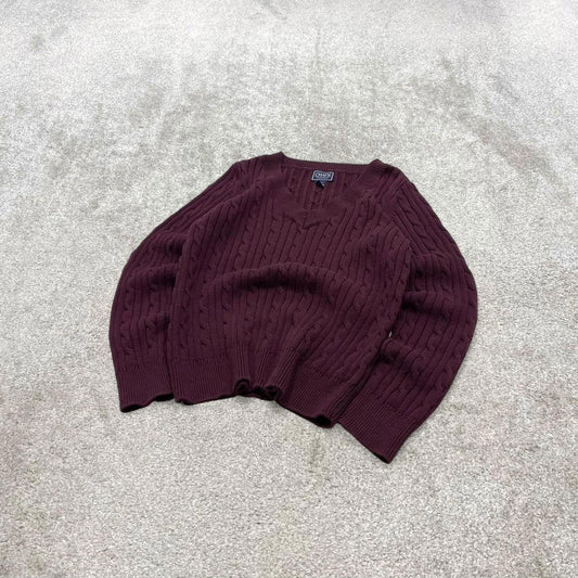 00s CHAPS knit sweater jumper embroidered L women's maroon knitted pull over y2k 90s style