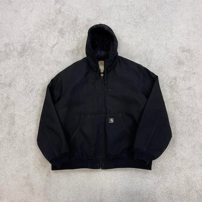 Black Carhartt hooded active jacket XL canvas bomber 90s style skater jacket
