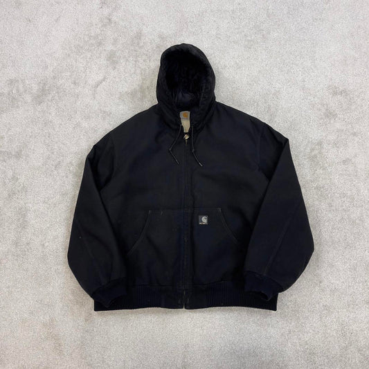 Black Carhartt hooded active jacket XL canvas bomber 90s style skater jacket