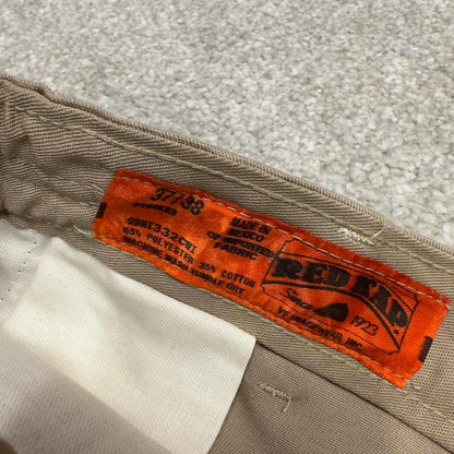 Y2k baggy work pants loose beige Chino style skate trousers Red Kap workwear patch logo