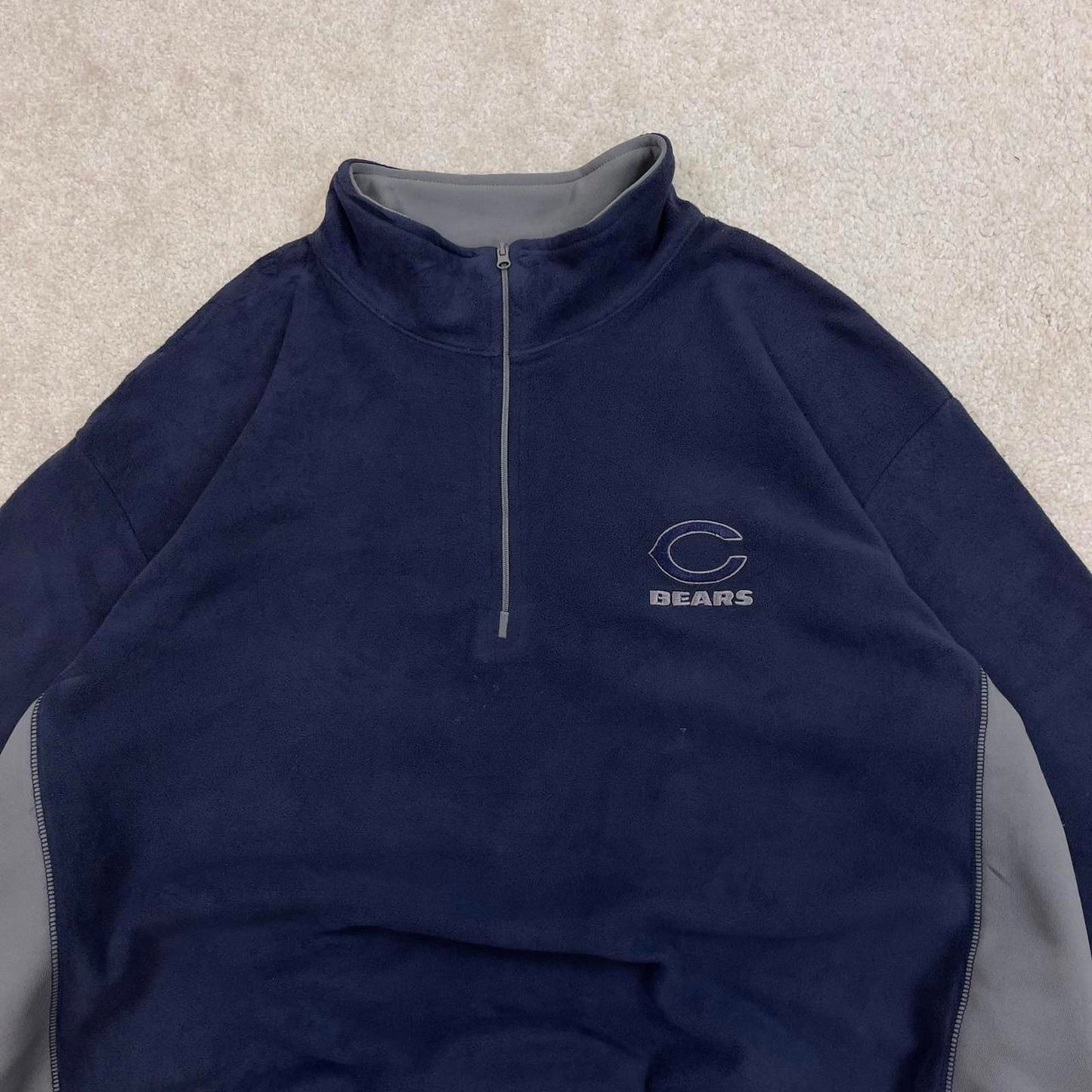 Y2K Navy and Grey NFL technical quarter zip fleece XXL y2k style autumn chicago bears embroidery