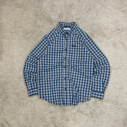 Blue checkered Columbia technical shirt Medium women's long sleeve button up autumn y2k style