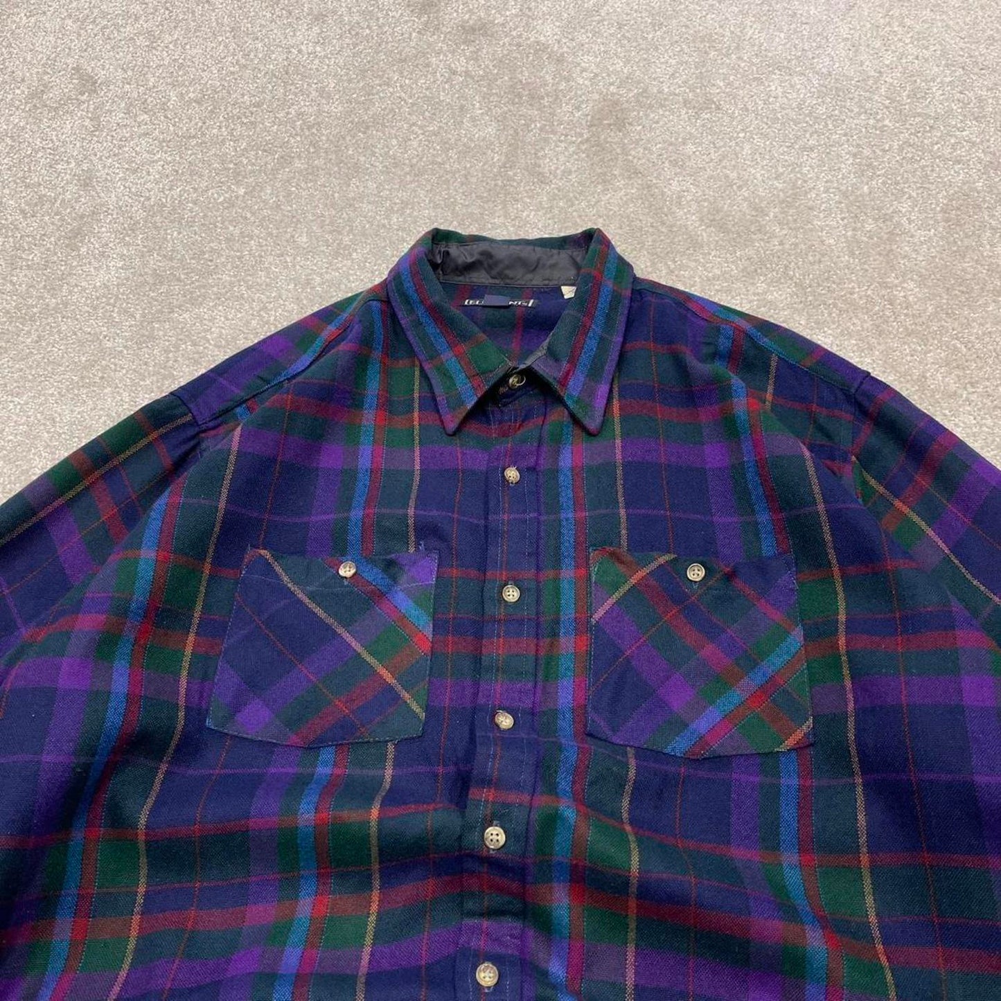 Vintage Y2K checkered flannel shirt purple Elk Mont Long sleeve plaid check button down loose