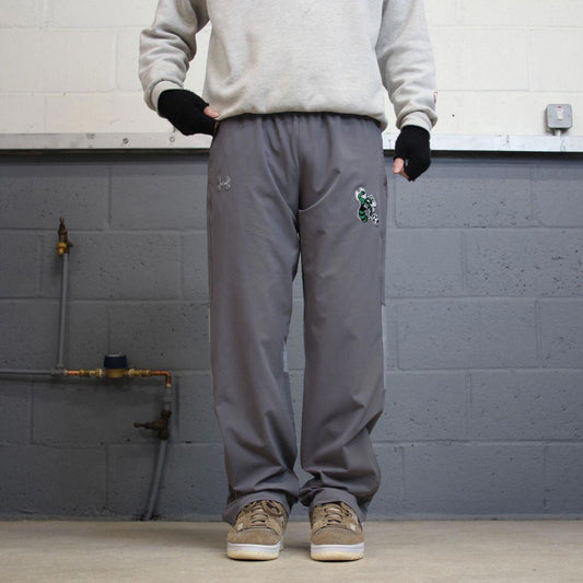 00s Under Armour tracksuit bottoms y2k M loose grey joggers embroidered logos gym wear trackies