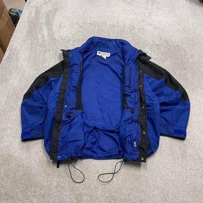 Y2K Columbia technical windbreaker jacket navy Adjustable walking tech coat with black panels