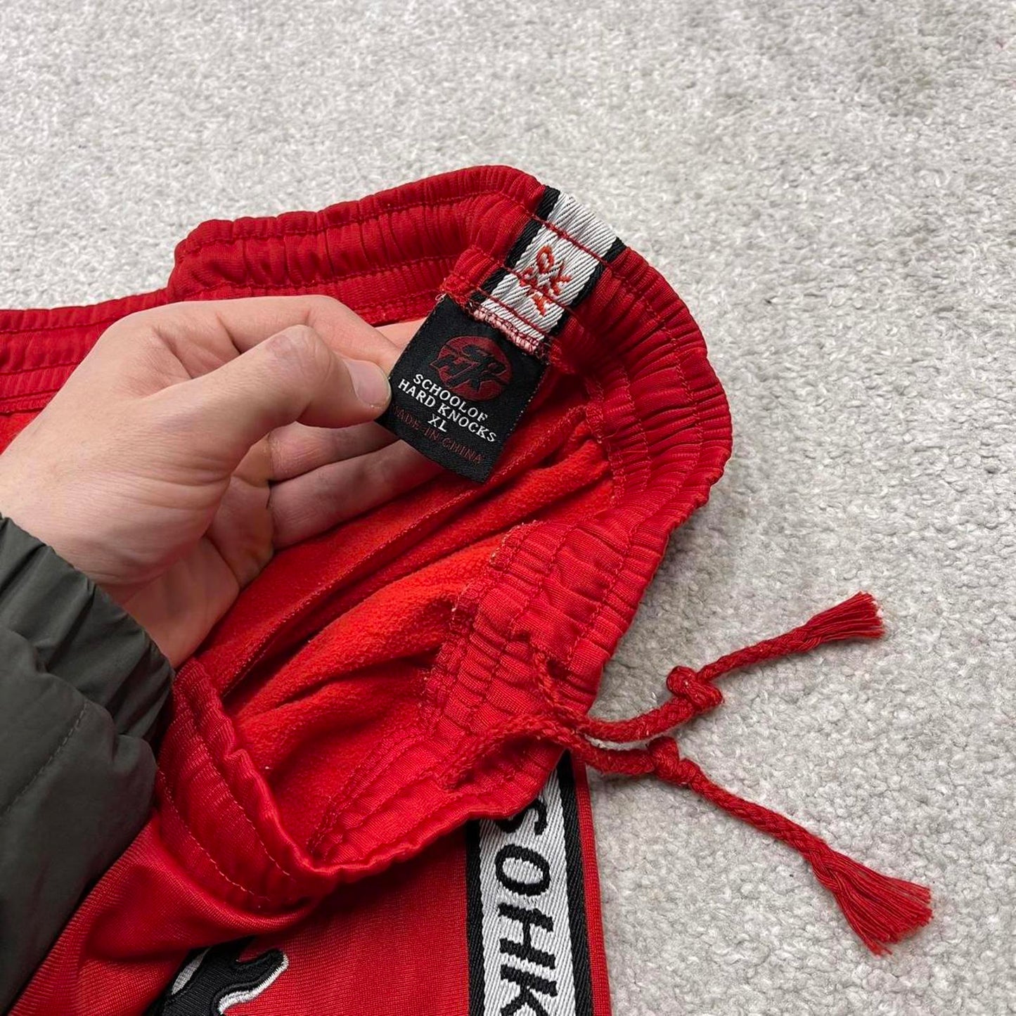 Y2k baggy SOHK embroidered tracksuit bottoms red embroidered logo tape side stripes loose trackies