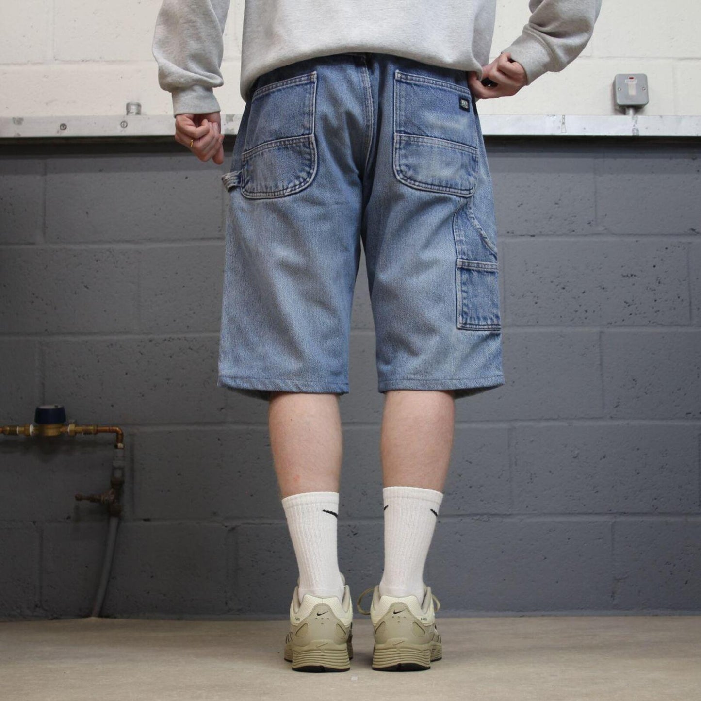 Y2K denim cargo shorts carpenter blue Key skater style summer cargo jorts