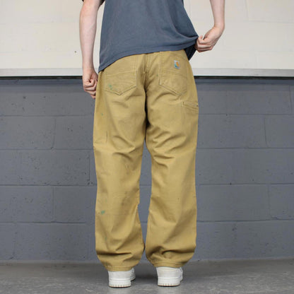 00s Carhartt carpenter trousers W34L30 tan relaxed fit skate style work pants workwear cargos