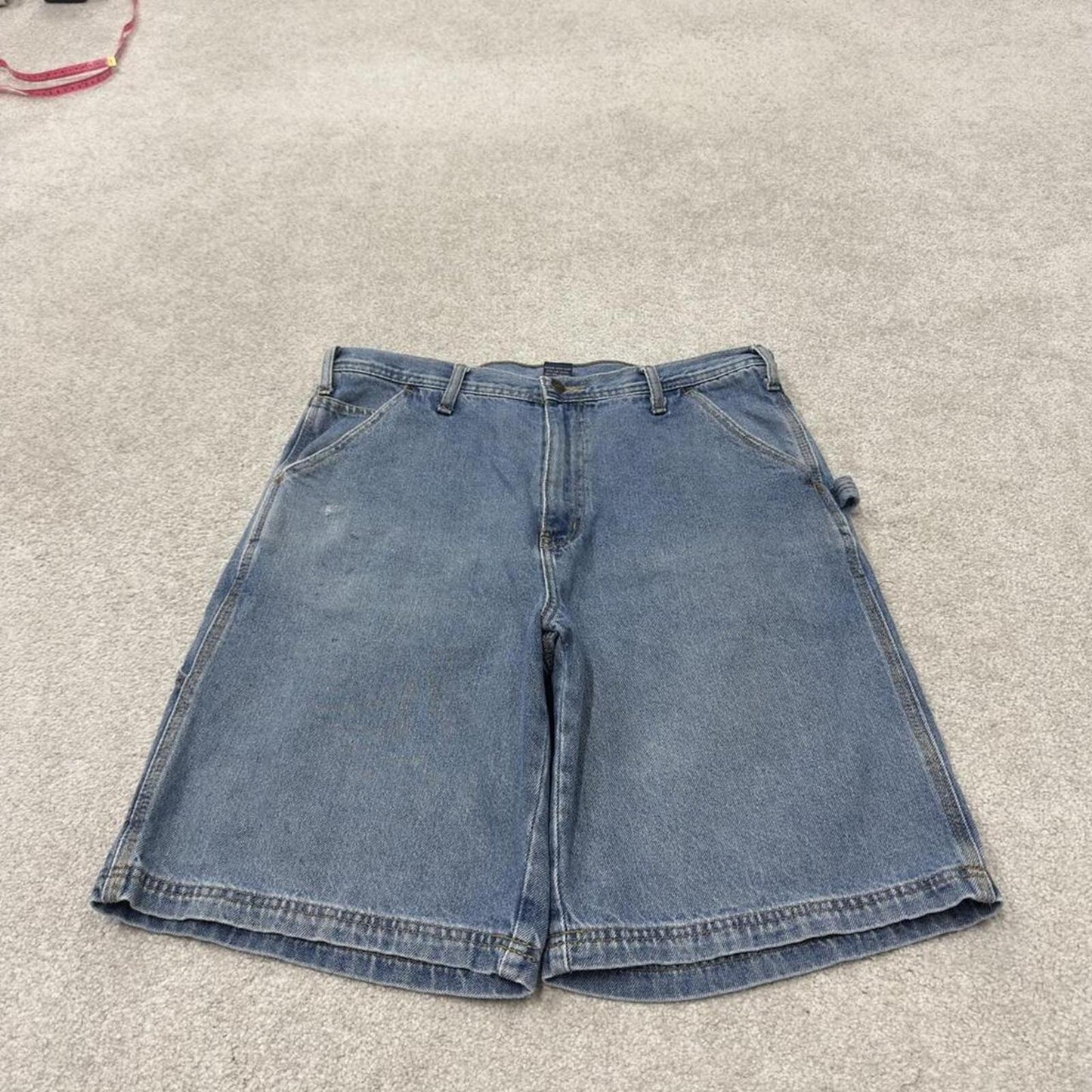 Denim carpenter shorts cargo loose blue Workwear style surf festival jorts