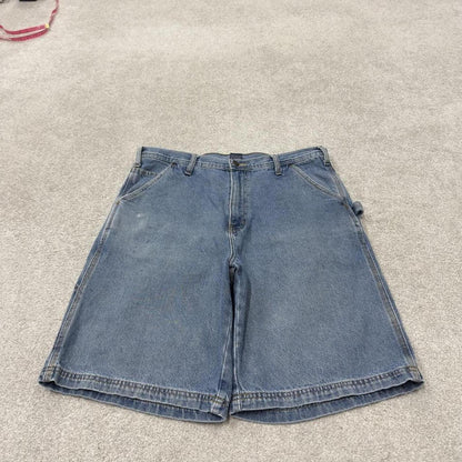 Denim carpenter shorts cargo loose blue Workwear style surf festival jorts