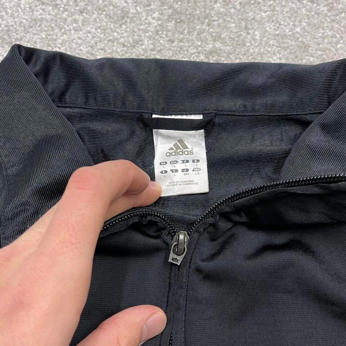 Vintage Adidas track jacket black Large men's y2k 00s style black funky sports tracksuit