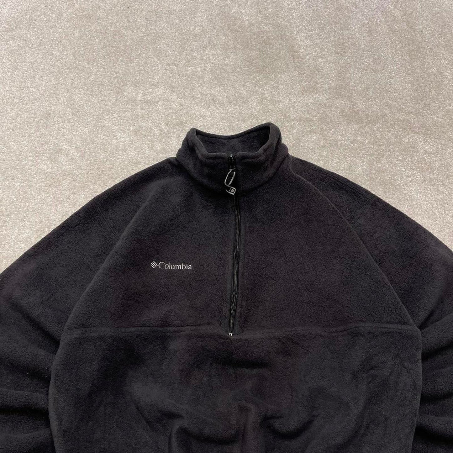 00s Columbia technical fleece boxy cropped S men's black 1/4 zip up y2k style autumn