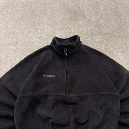 00s Columbia technical fleece boxy cropped S men's black 1/4 zip up y2k style autumn