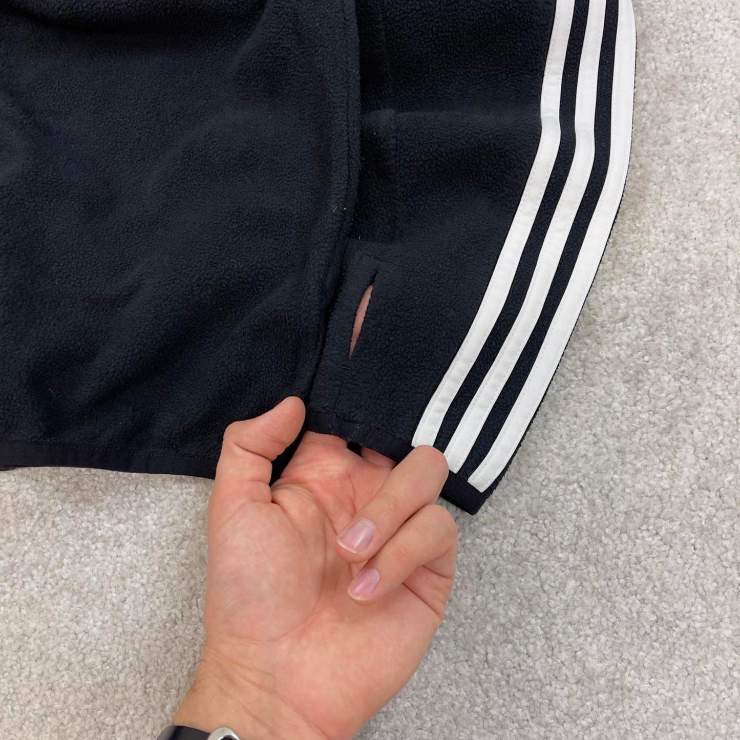 Black Adidas technical fleece Medium 1/4 zip pull over y2k autumn style lightweight zip up striped