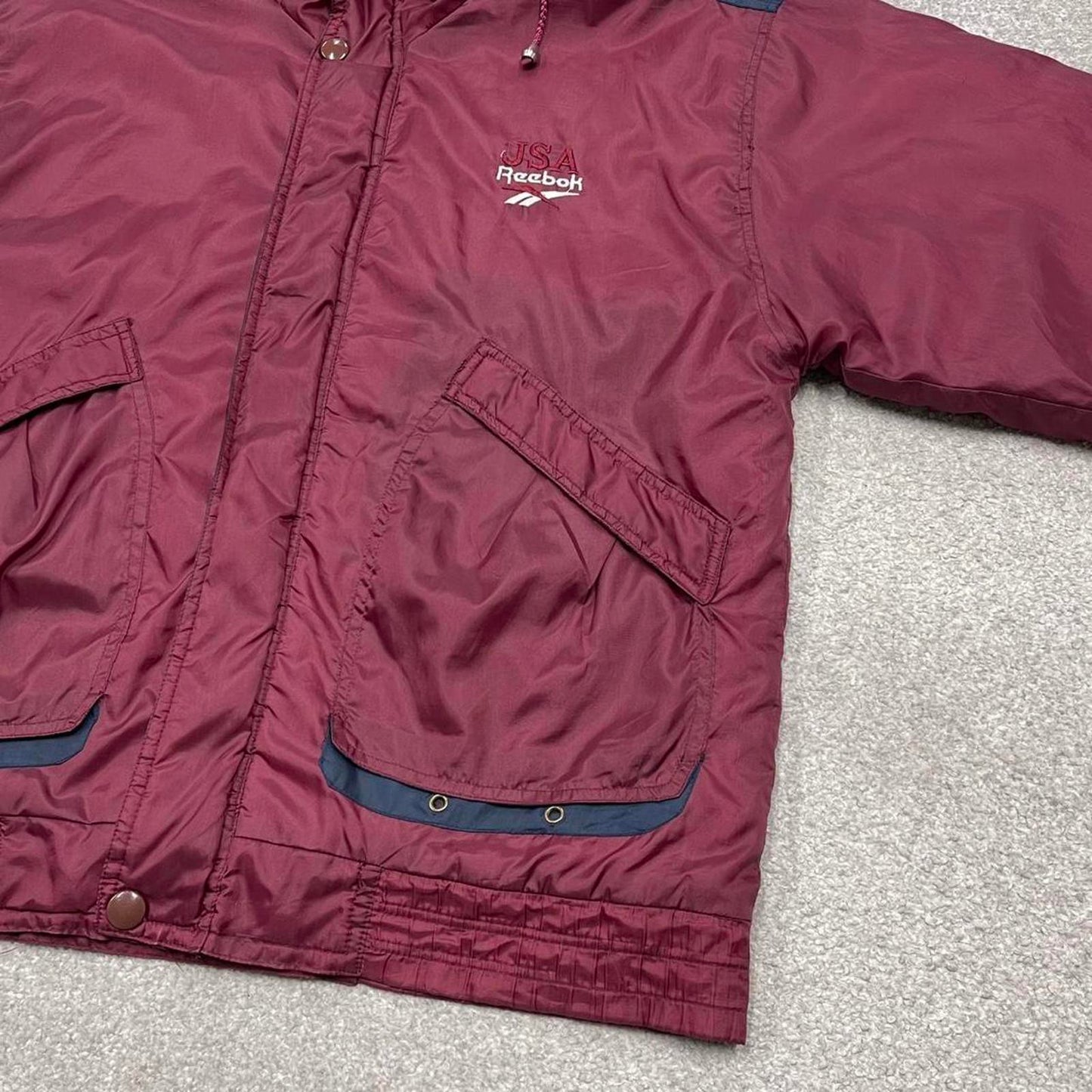 Vintage y2k technical windbreaker jacket burgundy Boxy embroidered bomber jacket with detailing