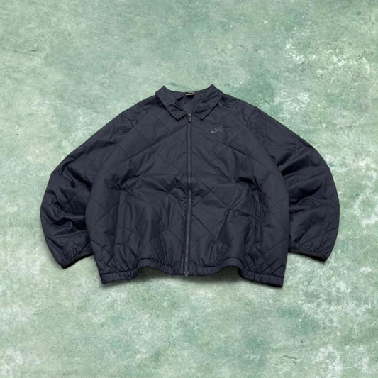Y2K Nike SB Harrington style jacket black Embroidered quilted bomber coat full zip up