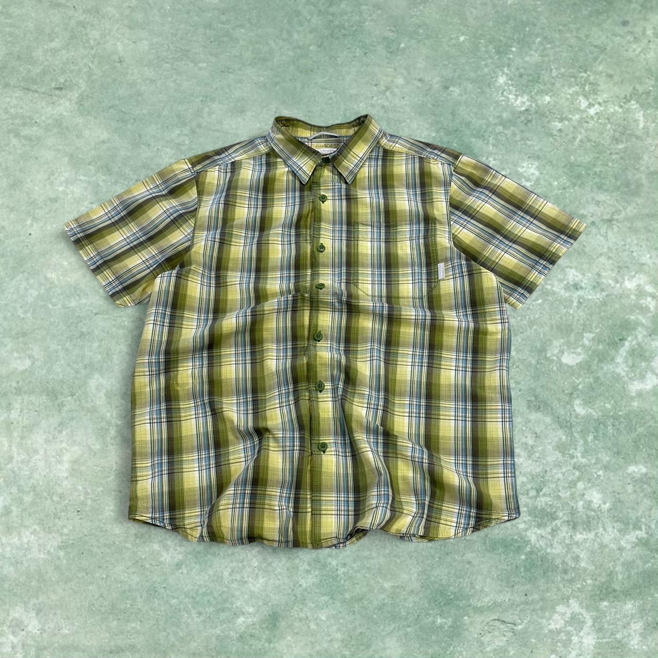 Columbia checkered short sleeve shirt green Surf style check shirt button down summer festival