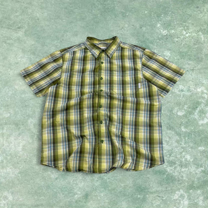 Columbia checkered short sleeve shirt green Surf style check shirt button down summer festival