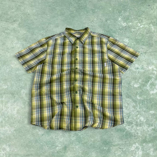 Columbia checkered short sleeve shirt green Surf style check shirt button down summer festival
