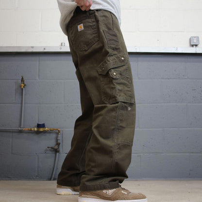 Y2k Carhartt cargo work pants Khaki green Loose skater style double knee carpenter trousers