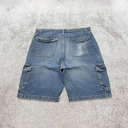 Y2k baggy Wrangler denim cargo shorts loose fit blue Wide leg summer holiday festival jorts