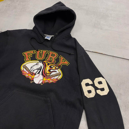 Black Russell Athletic hoodie Large Thick pullover jumper FURY baseball